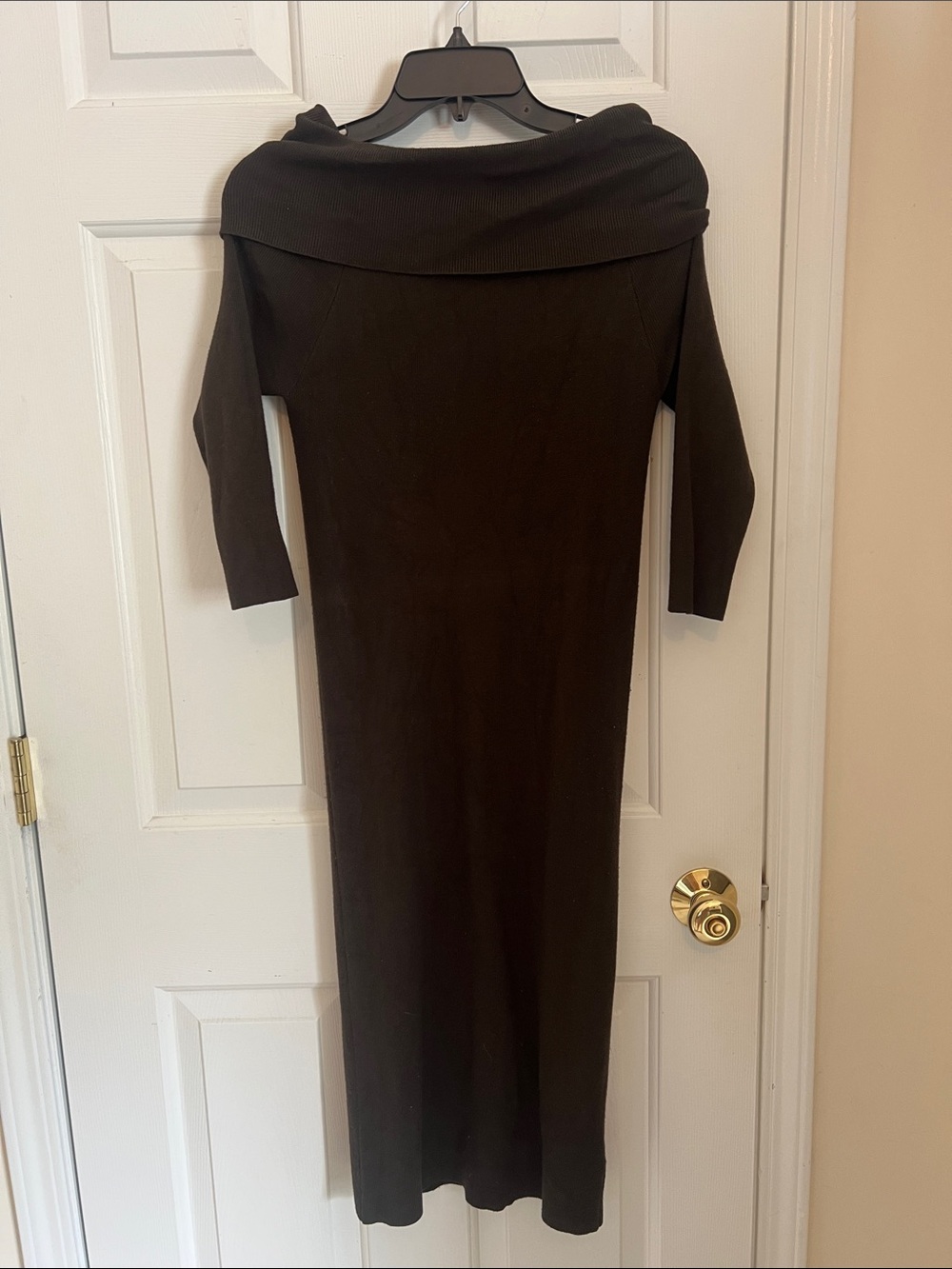 Dex Dark Green Off-Shoulder Long Sleeve Ribbed Knit Dress